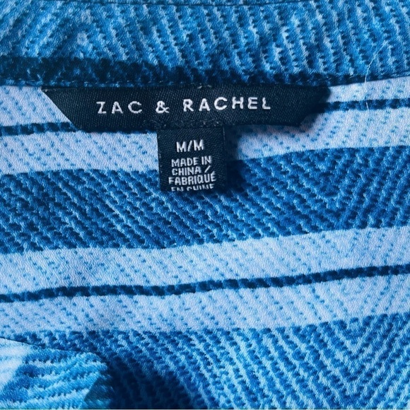 Zac & Rachel Blue Stripe Geometric Long sleeve Blouse Tulip Hem Sz M - Picture 7 of 13